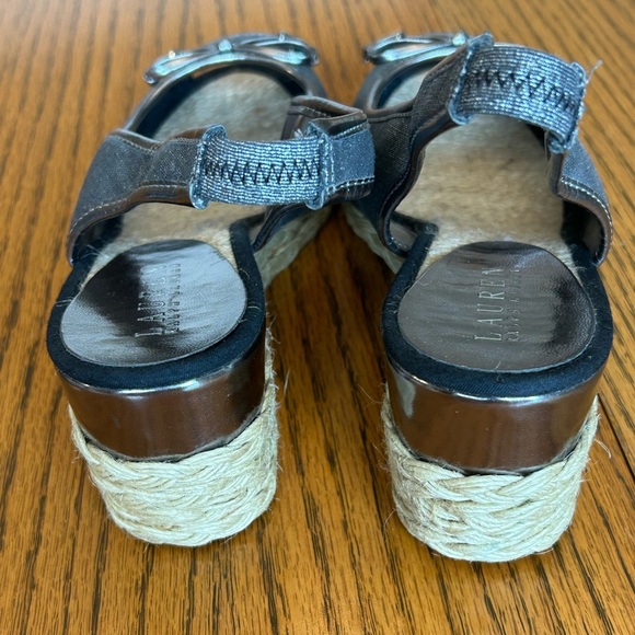 Lauren Ralph Lauren Silver Metallic Slide-On Slingback Wedges Bow - Picture 10 of 14